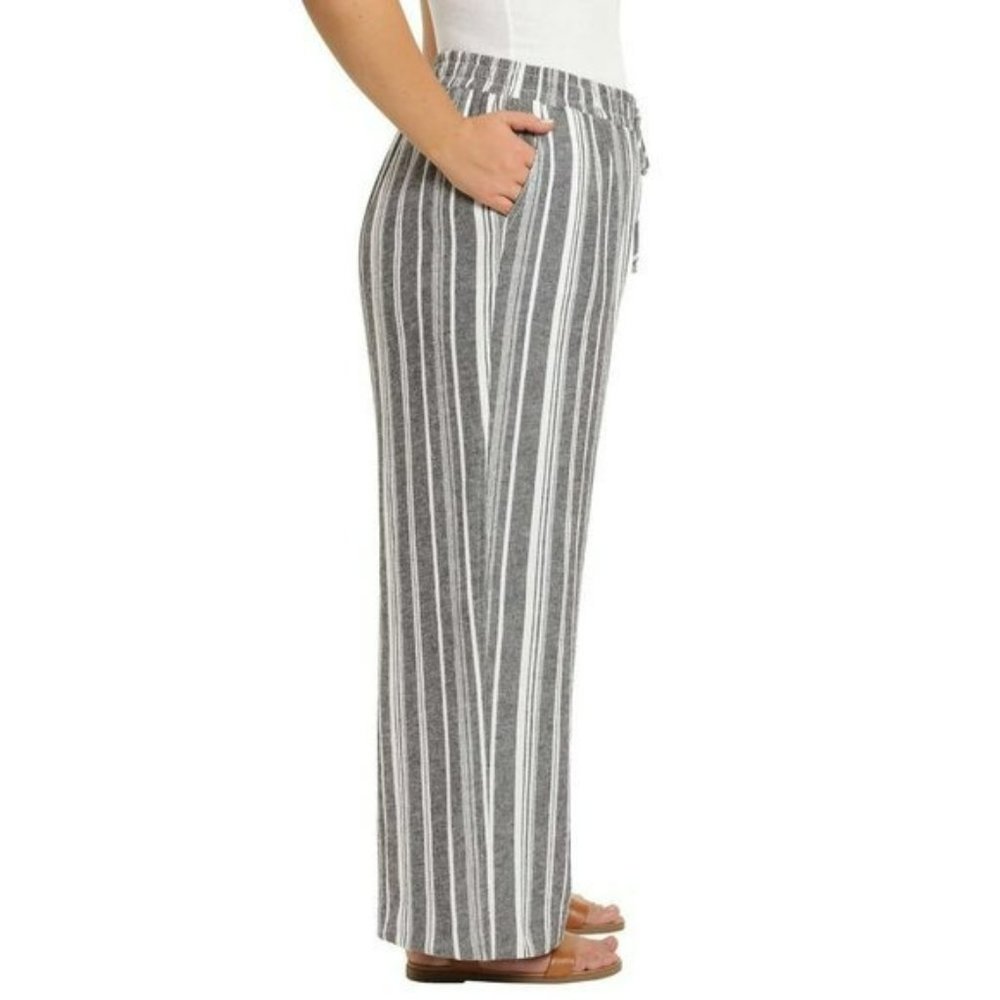 NWT Briggs Women's Wide Leg Lightweight Linen Blend 2 Pockets Striped Pants - Picture 8 of 9